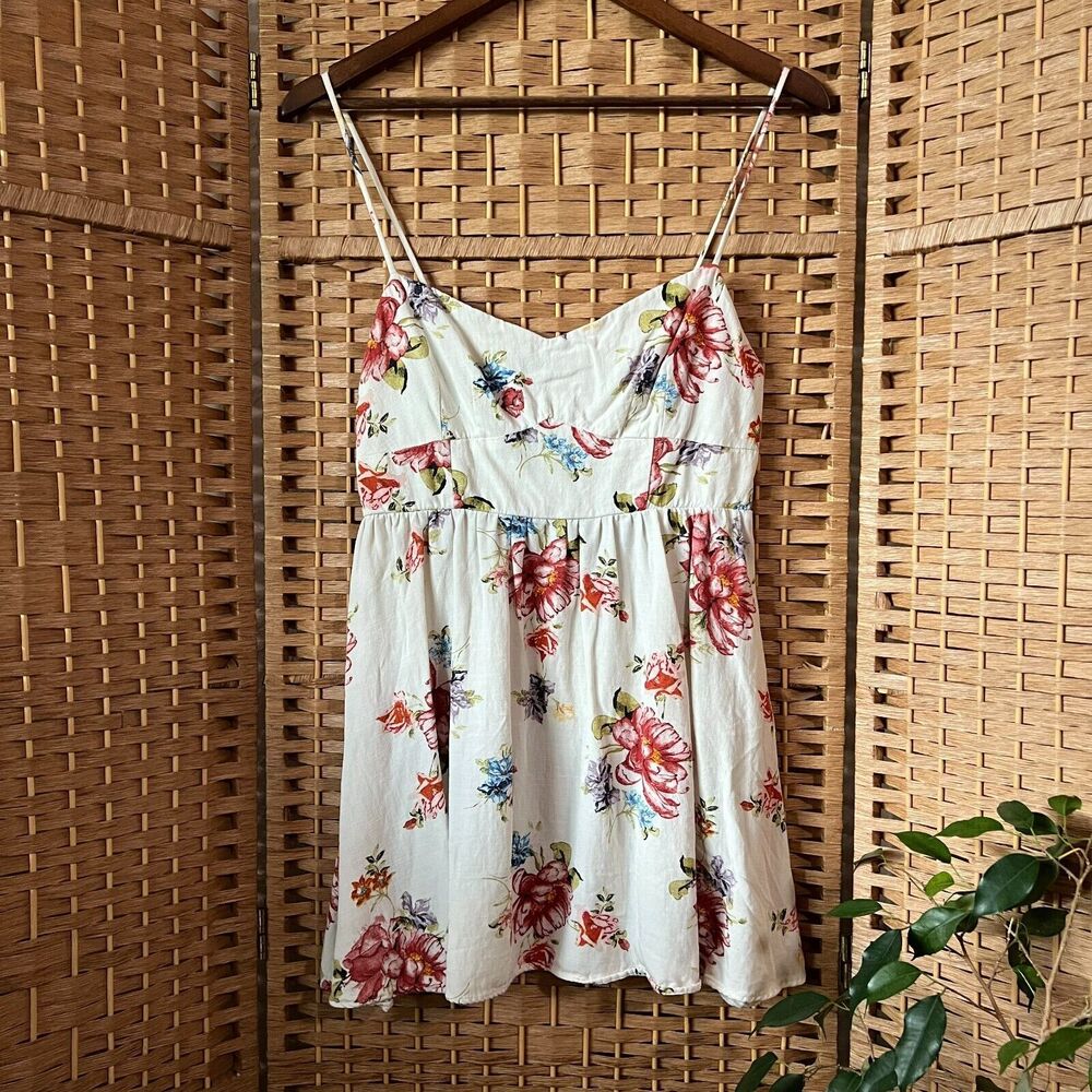 Zara Corset Style Cream Floral Cottagecore Camisole Mini Sun Dress Size Medium - Picture 2 of 13